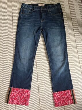 Driftwood Colette Women's Dark Blue Straight Jeans with Red Bandana Cuff 28